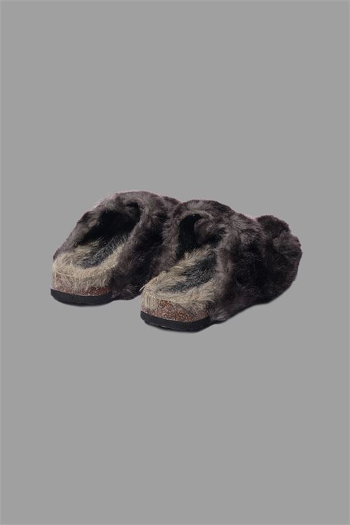 FUR SLIPPERS BEIGE SFUMATO E ANTRACITE 